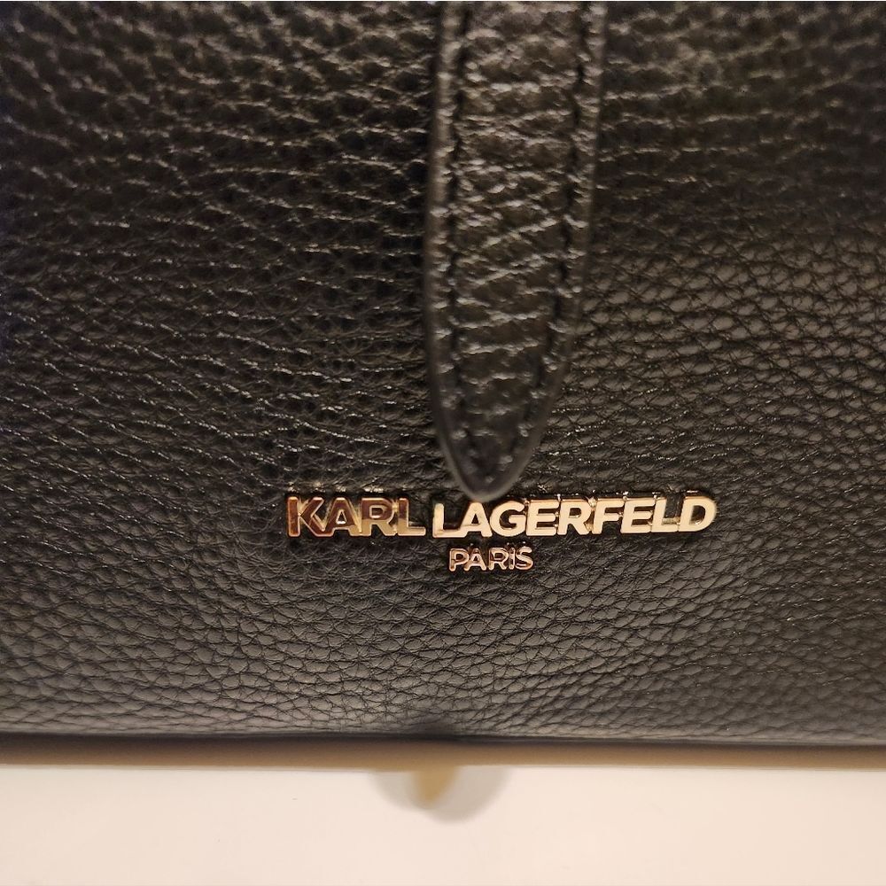 Karl Lagerfeld Paris "Lock Charm" Black Pebbled Leather Tote Bag, Retail $178 - Picture 2 of 11
